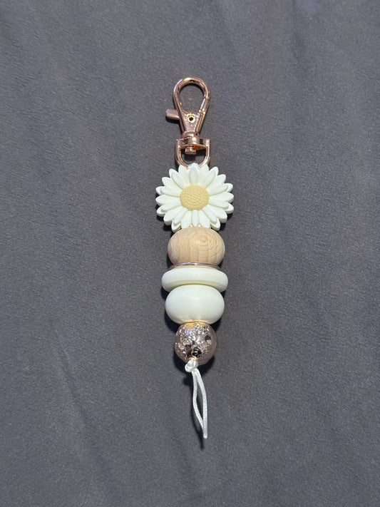 White Flower Keyring