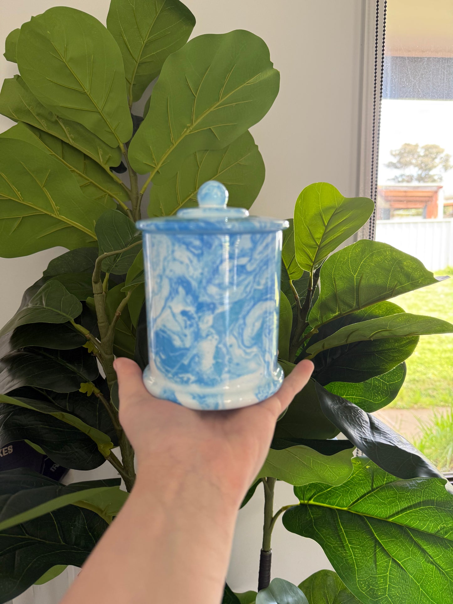 Marble Blue Candle Jar